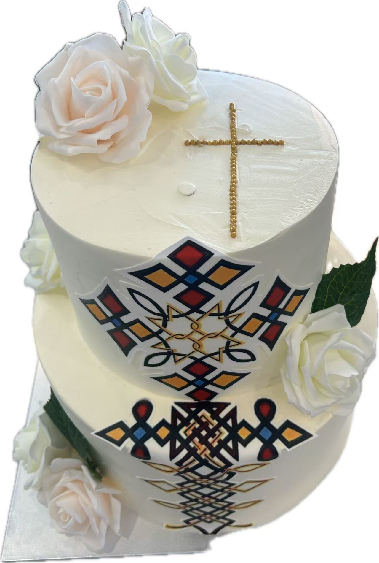 Two-tier Ethiopian Cross Style Wedding Cake