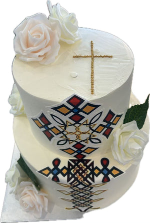 Two-tier Ethiopian Cross Style Wedding Cake