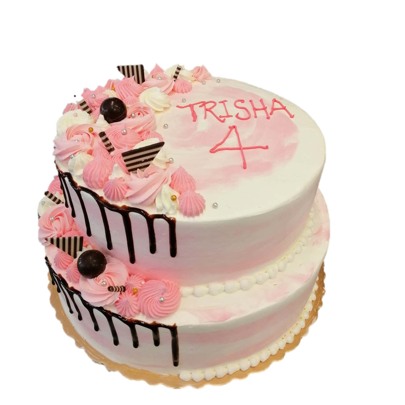 Two-Tier Pink & White Drip Cake 粉色滴落蛋糕