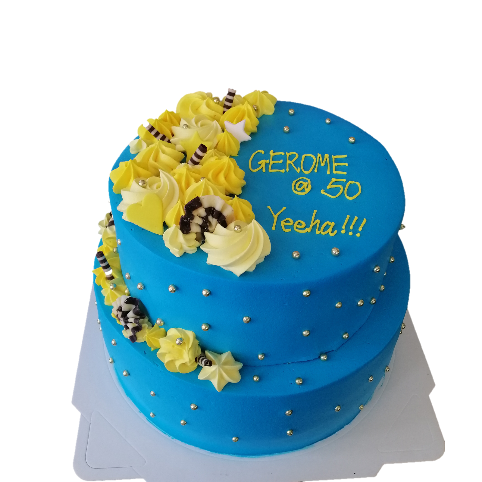 Two-Tier Blue & Yellow Cake 双层蛋糕